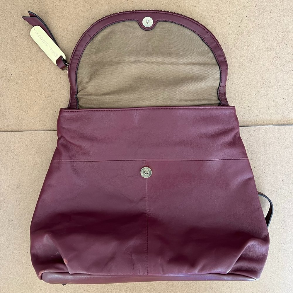 Emma & Sophia 100% Genuine Leather Backpack Purse in burgundy